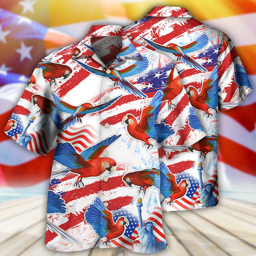 Parrot US Flag Independence Day Hawaiian Shirt Artwork Detail For Resort Trips And Outdoor Activities