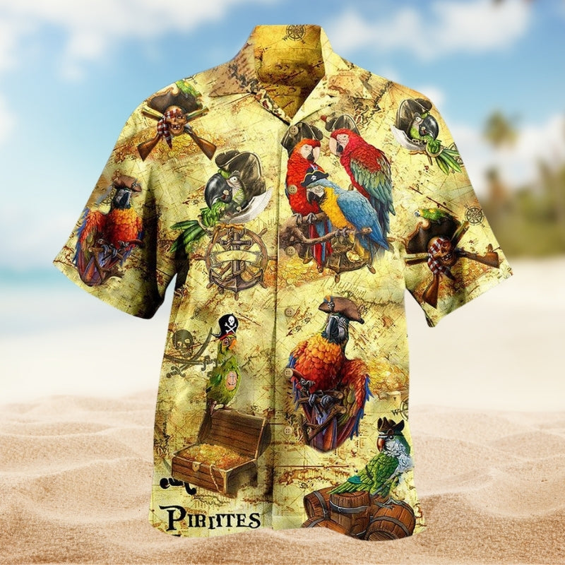 Parrots Pirate Hawaiian Shirt For Creative Adventures, Beach Travel, And Bold Warm Weather Wear