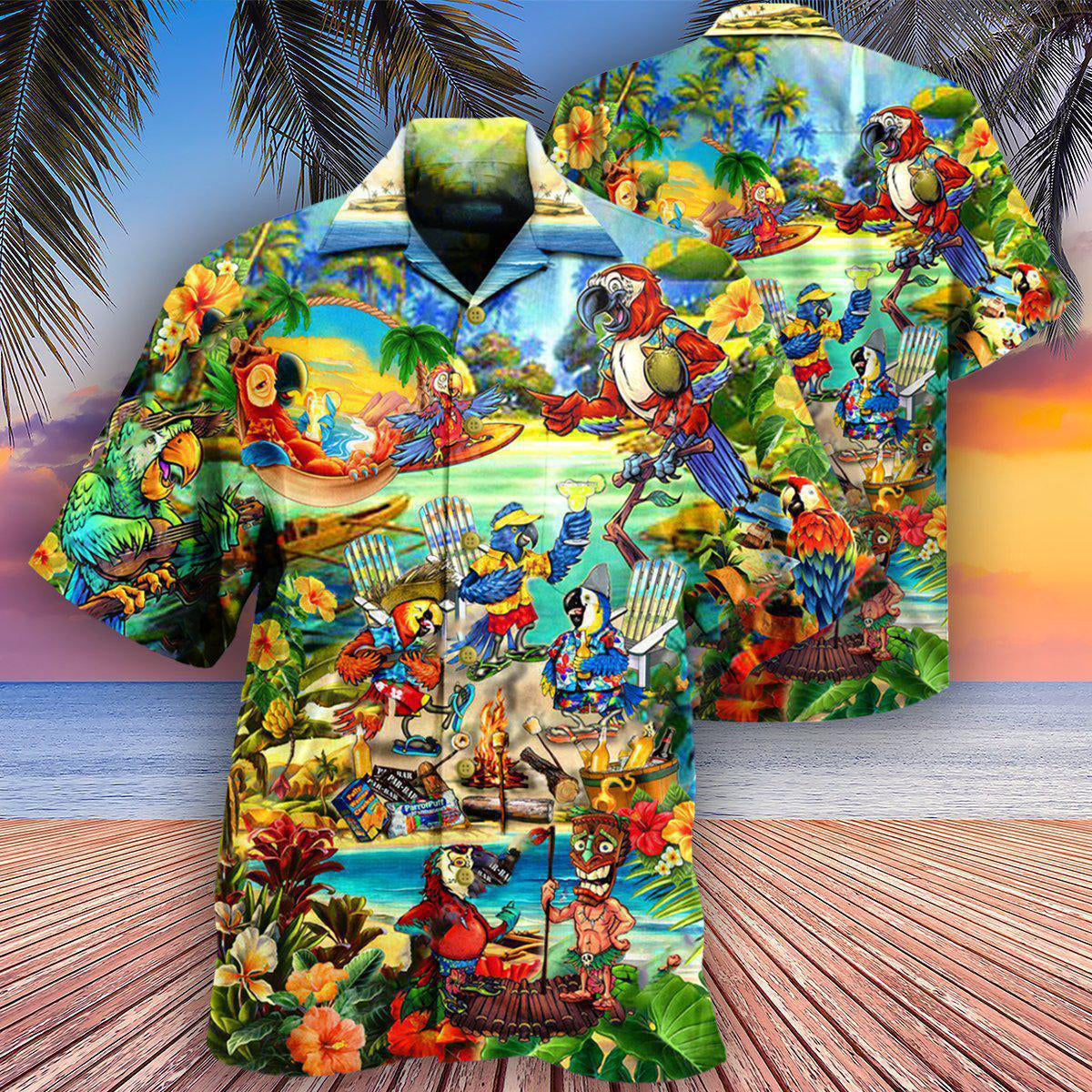 Parrot Party Parrots Island Hawaiian Shirt Pattern View For Relaxed Warm Weather Outfits