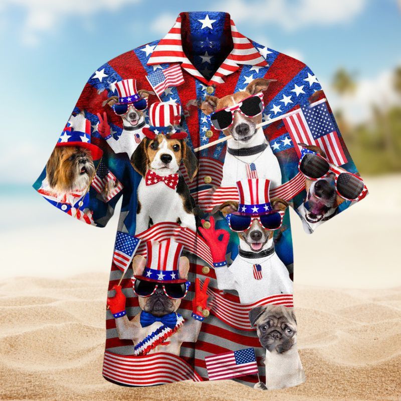 Patriotic Dogs Hawaiian Shirt For Patriotic Events, Summer Travel, And Casual Outdoor Wear
