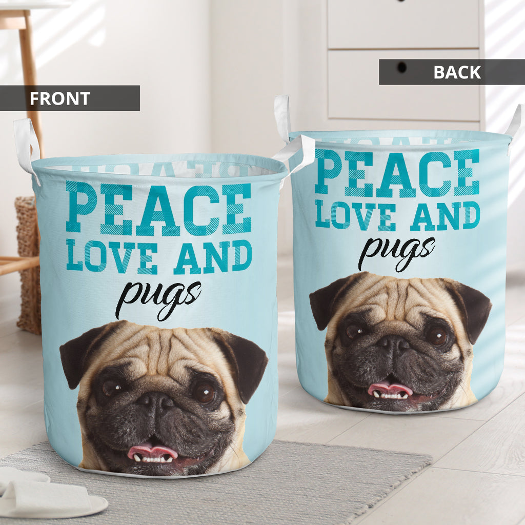 Dog Peace Love Pugs Laundry Basket For Room Home Organizer