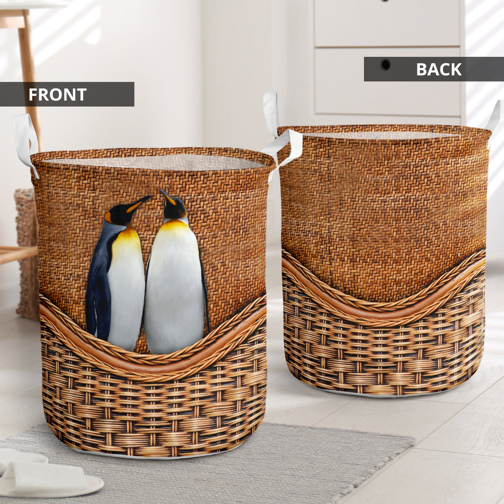 Penguin Rattan Texture Laundry Basket For Room Home Organizer