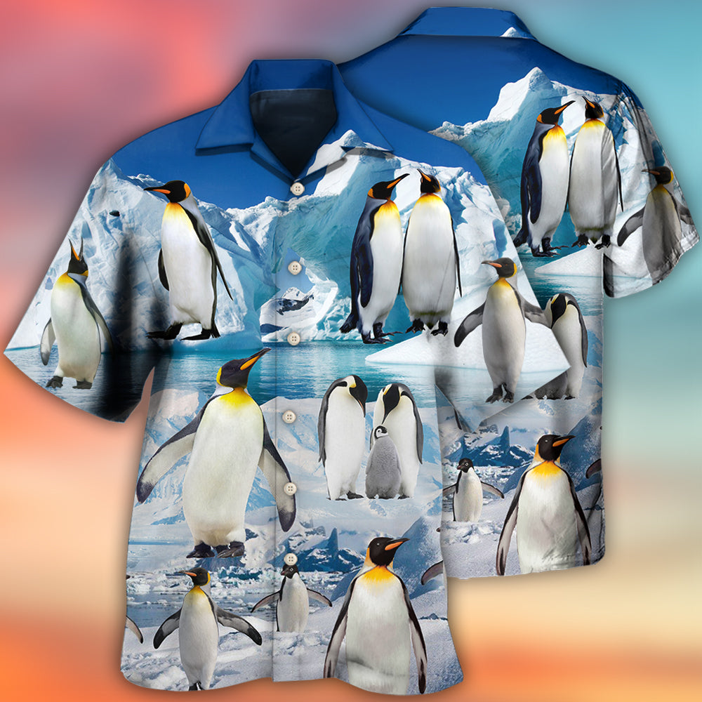 Cute Penguin Snow Hawaiian Shirt Pattern View For Lightweight Everyday Style