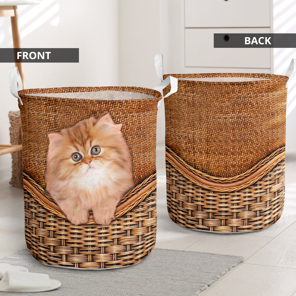 Cat Persian Rattan Texture Laundry Basket For Room Home Organizer