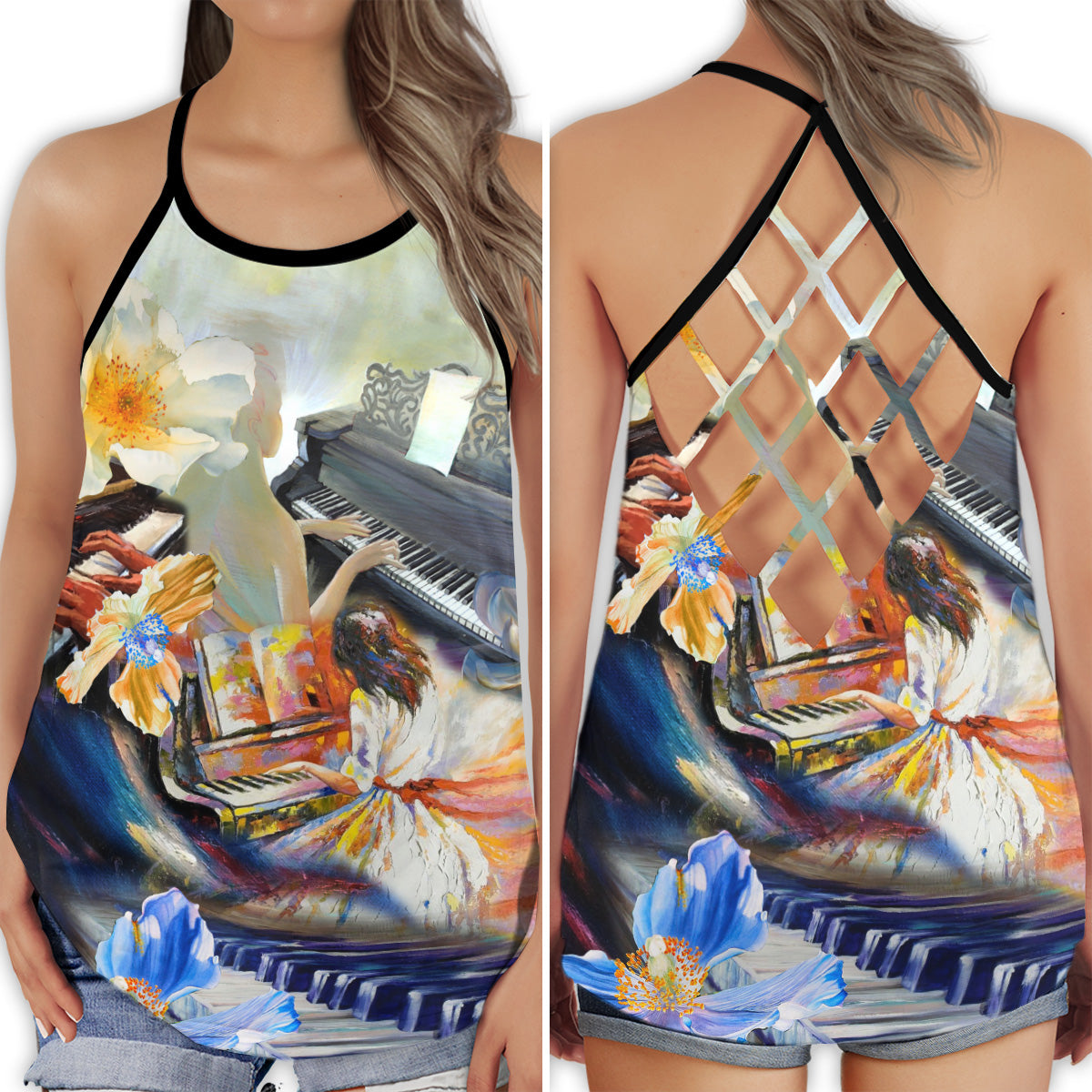 Piano Makes Me Happy Hollow Tank Top For Studio Practice And Festival Wear