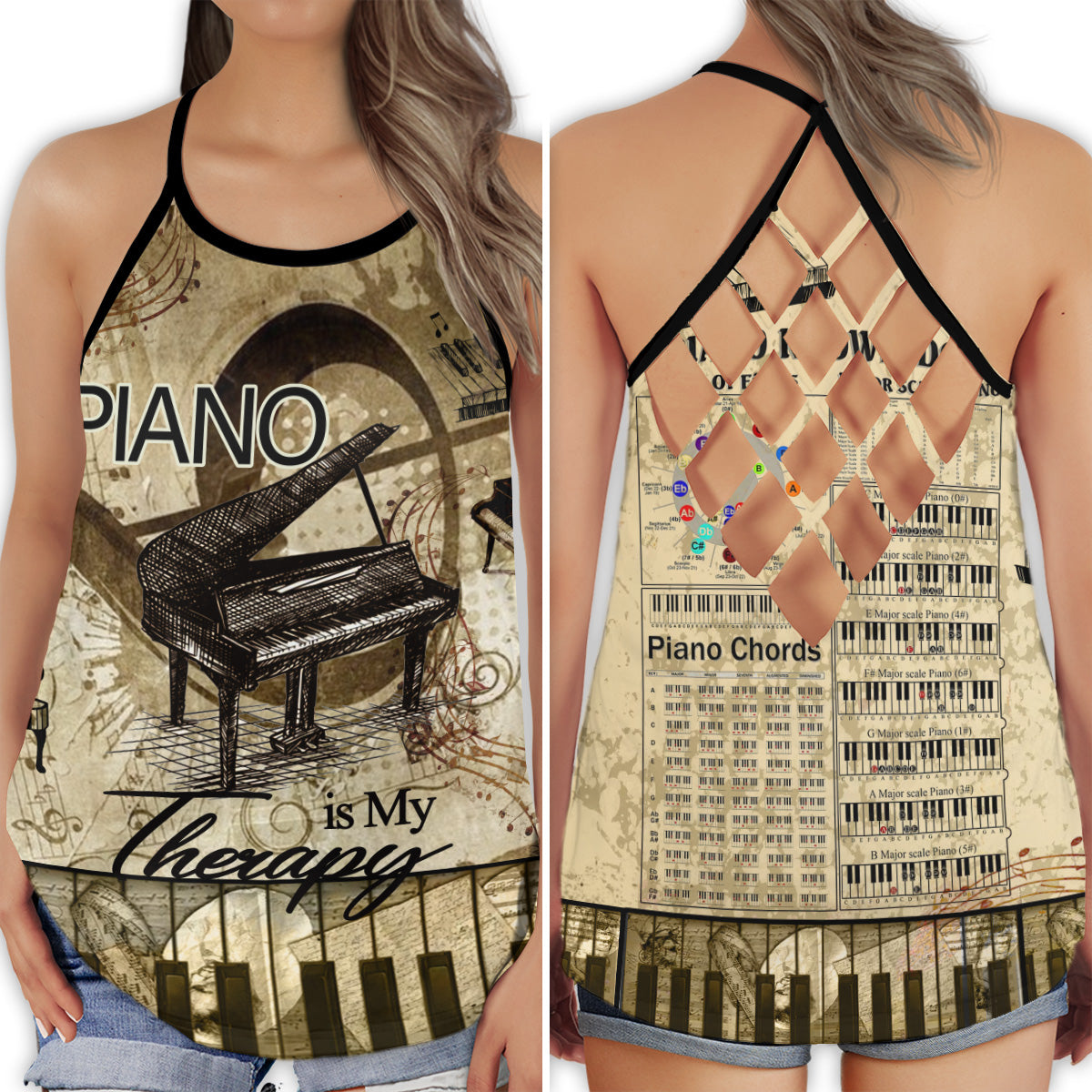 Piano Is My Therapy Love Piano Hollow Tank Top For Studio Practice And Festival Wear