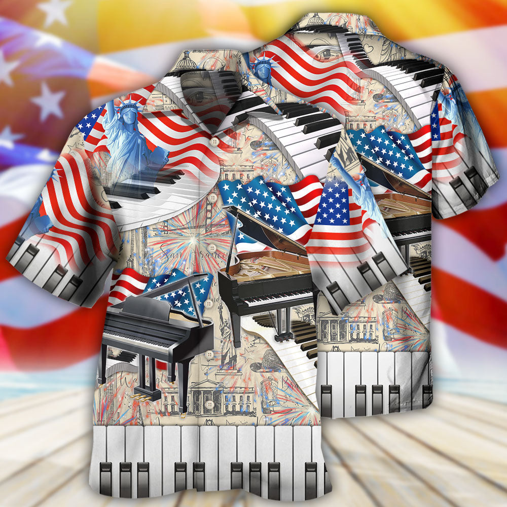 Piano Music Independence Day Hawaiian Shirt For Vacation Days And Relaxed Coastal Outings