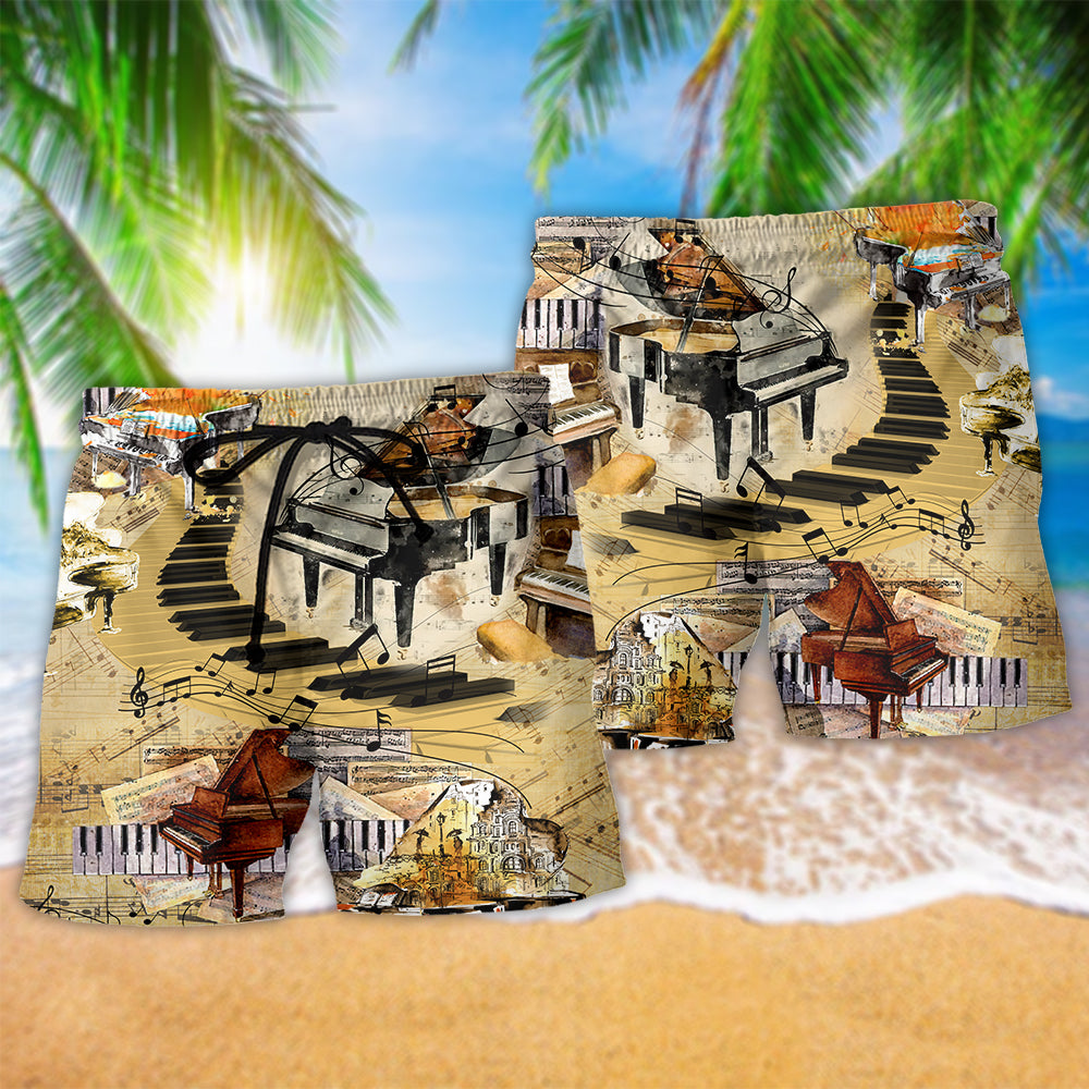 Piano Fingers Music Beach Shorts Pattern Detail For Coastal Leisure And Relaxed Holiday Style
