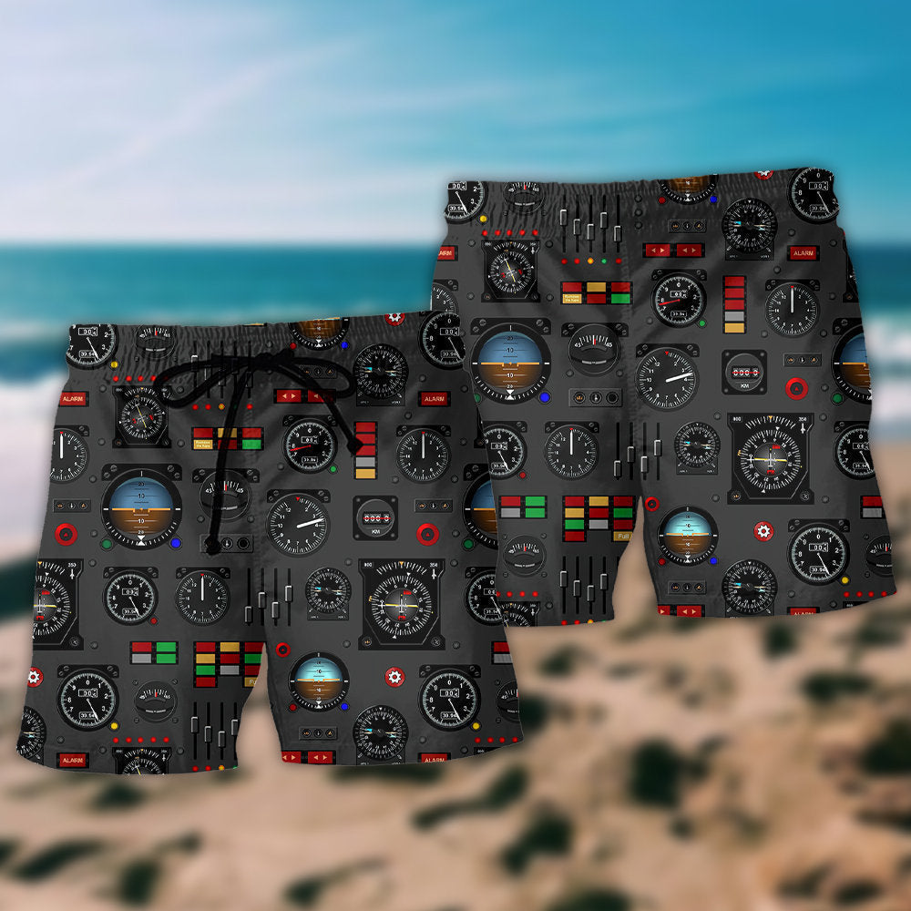 Pilot Watch Aircraft Instrument Panel Beach Shorts For Sunny Holidays And Comfortable Daily Styling