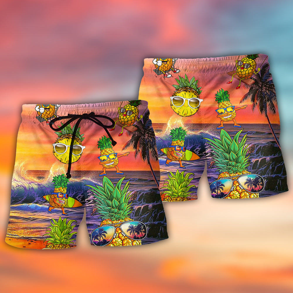 Summer Fruit Pineapple Beach Shorts Pattern Detail For Sunny Day Adventures And Comfortable Daily Use