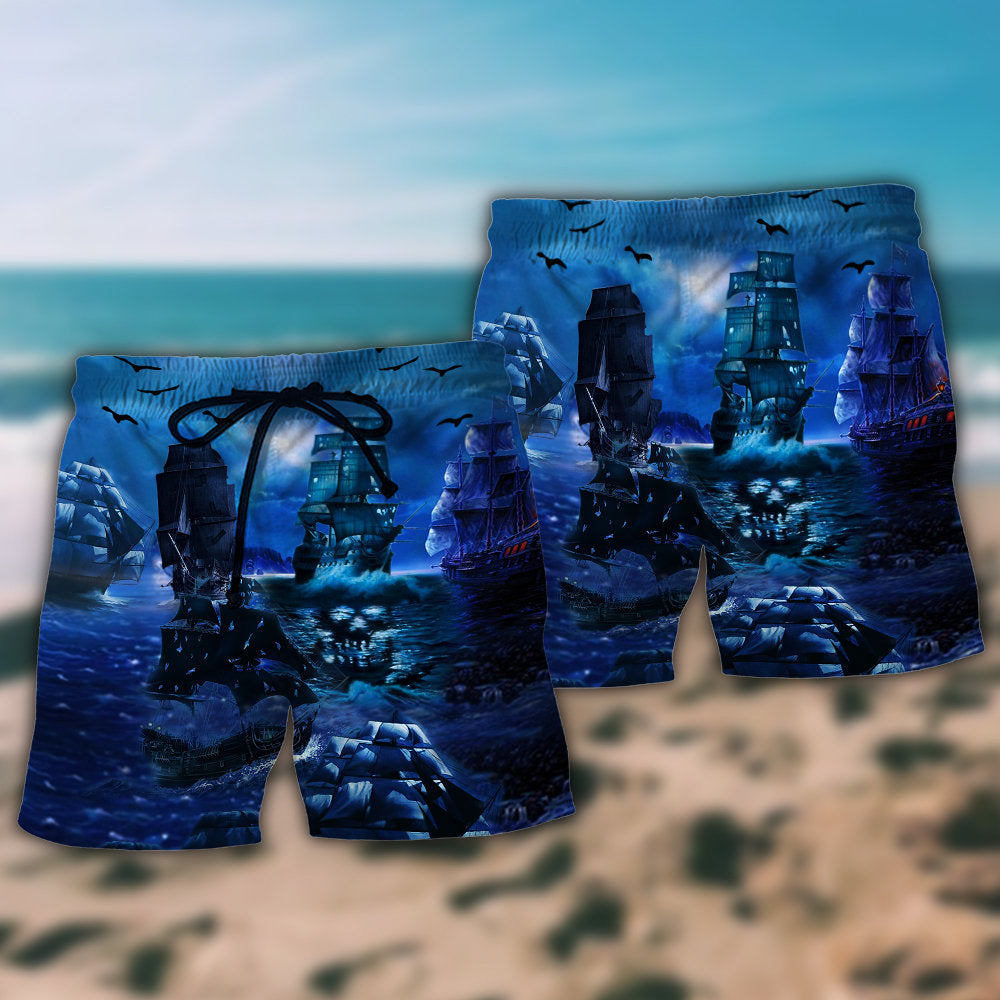 Ocean Pirate Beach Shorts Pattern Detail For Casual Outings And Easy Warm Weather Wear
