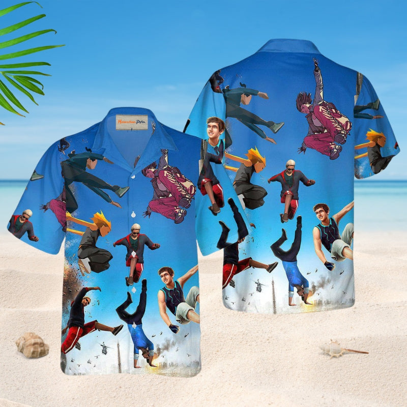 Parkour Creative Pattern Hawaiian Shirt For Summer Vacation, Beach Travel, And Casual Wear