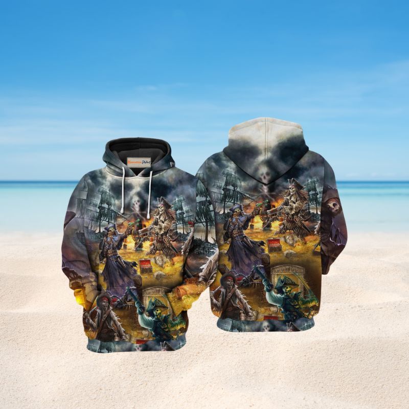 Pirate Skull Treasure Hunt Hoodie For Dark Themed Outfits Outdoor Trips And Casual Comfort