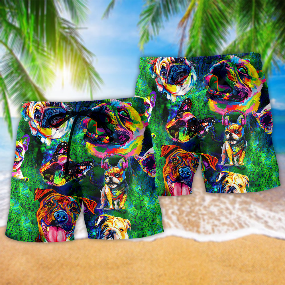 Pitbull Peace Love Colorful Beach Shorts For Sunny Holidays And Comfortable Daily Styling