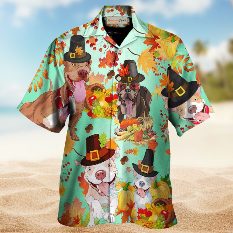 Pitbull Thanksgiving Hawaiian Shirt For Tropical Holidays, Outdoor Gatherings, And Everyday Comfort