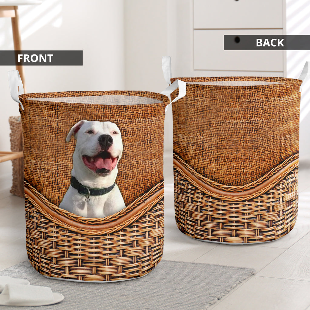 Dog Pitbull Rattan Texture Style Laundry Basket For Room Home Organizer