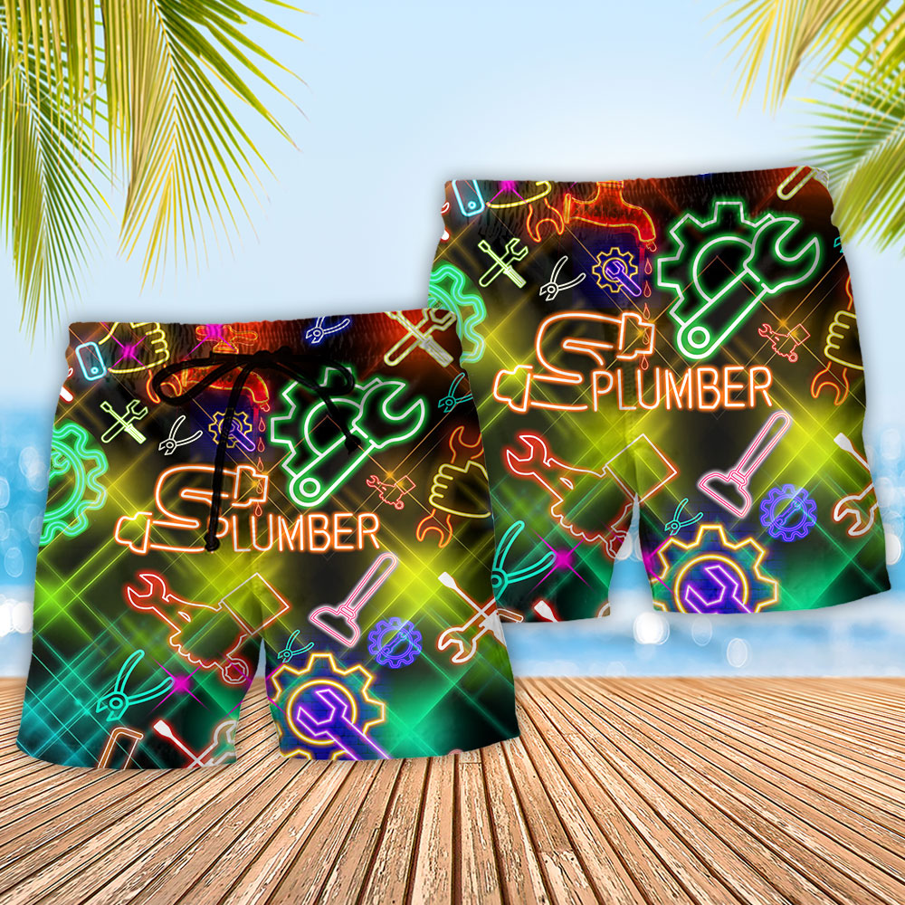 Neon Plumber Beach Shorts Pattern Detail For Summer Adventures And Distinctive Seasonal Style