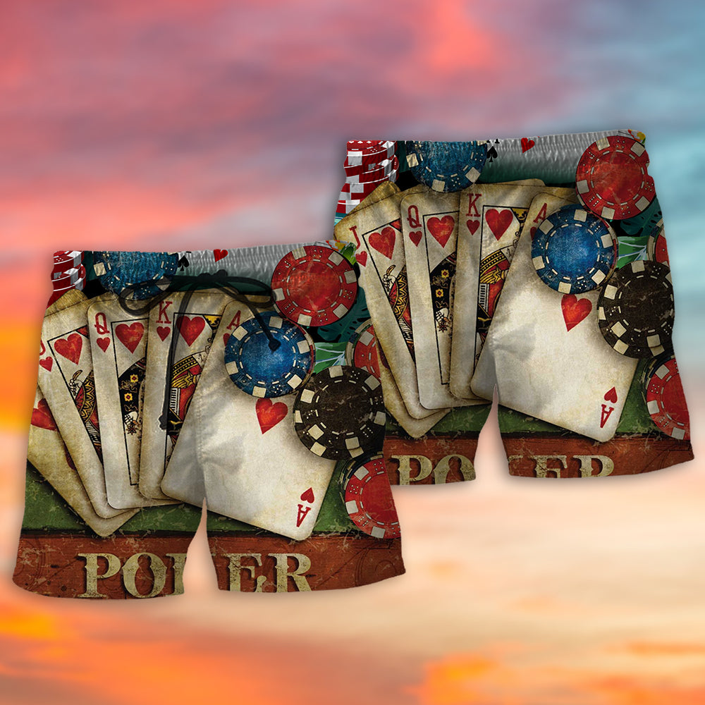 Tropical Leaf Poker Beach Shorts Pattern Detail For Outdoor Activities And Everyday Comfort