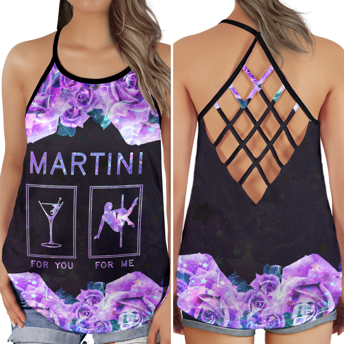 Pole Dance Martini Night Hollow Tank Top For Studio Practice And Festival Wear