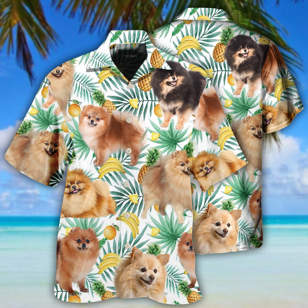 Dog Pomeranian Banana Fun Hawaiian Shirt Design View For Casual Summer Styling