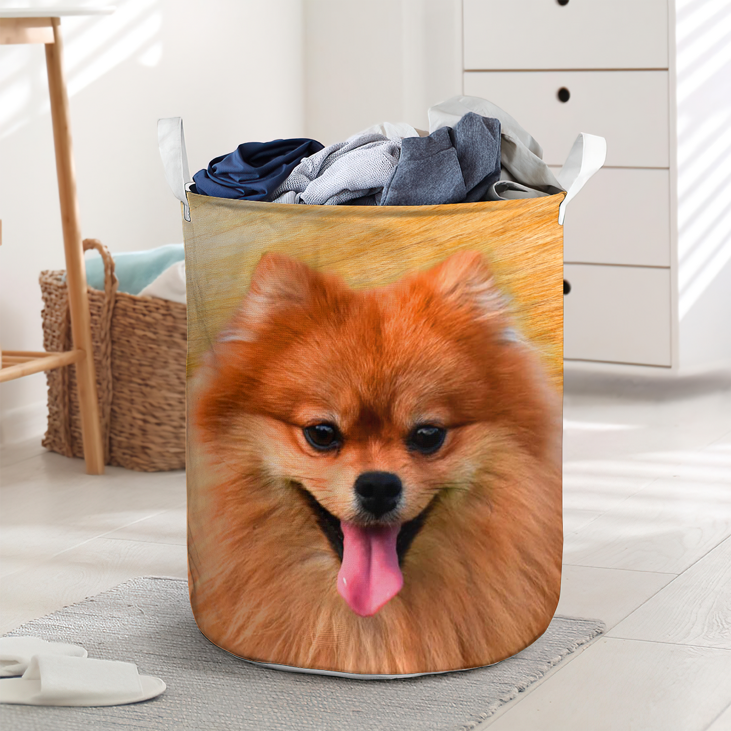 Pomeranian Puppy Laundry Basket For Bathroom Bedroom Storage