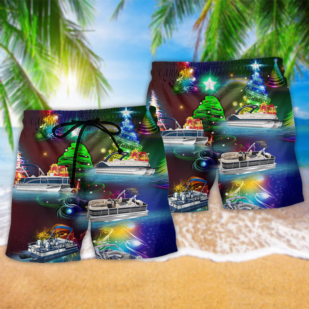Pontoon Boat Christmas Tree Beach Shorts Design Detail For Casual Warm Weather Outfits