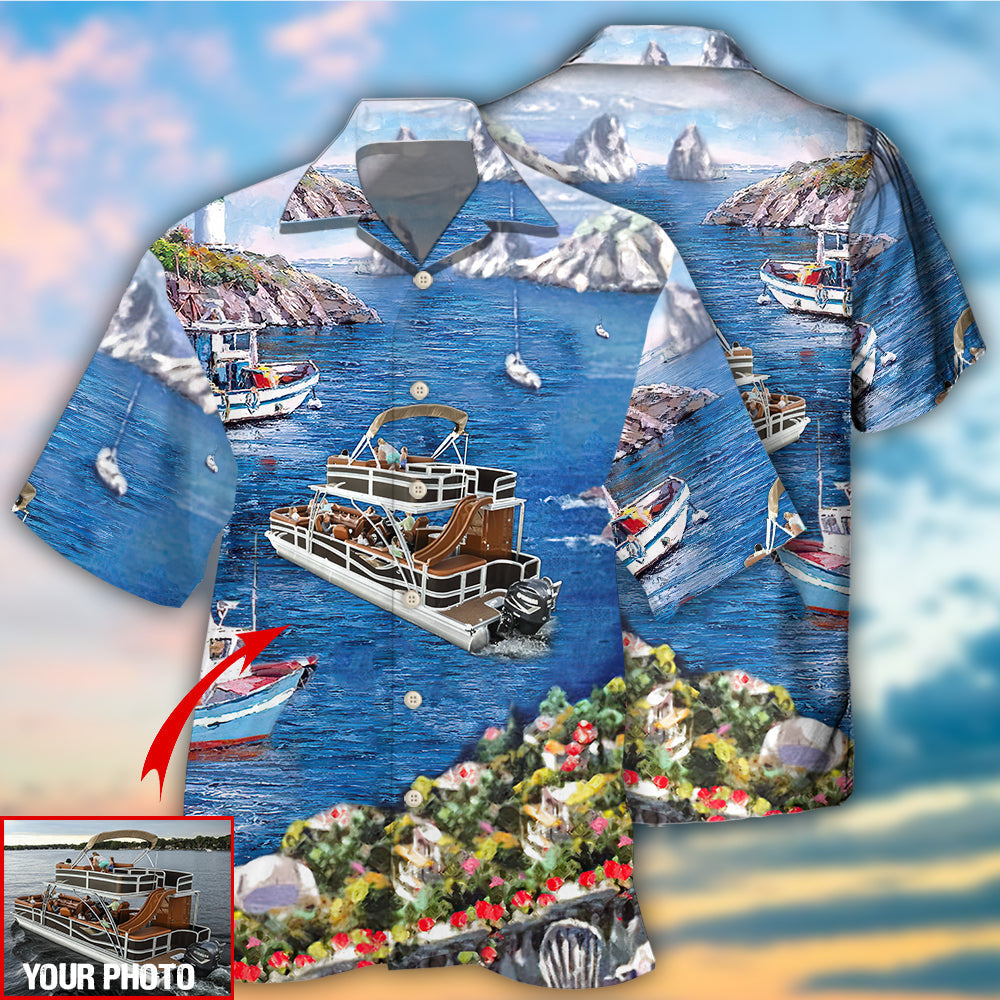 Pontoon Landscape Personalized Photo Hawaiian Shirt For Resort Trips, Coastal Parties, And Warm Weather Style