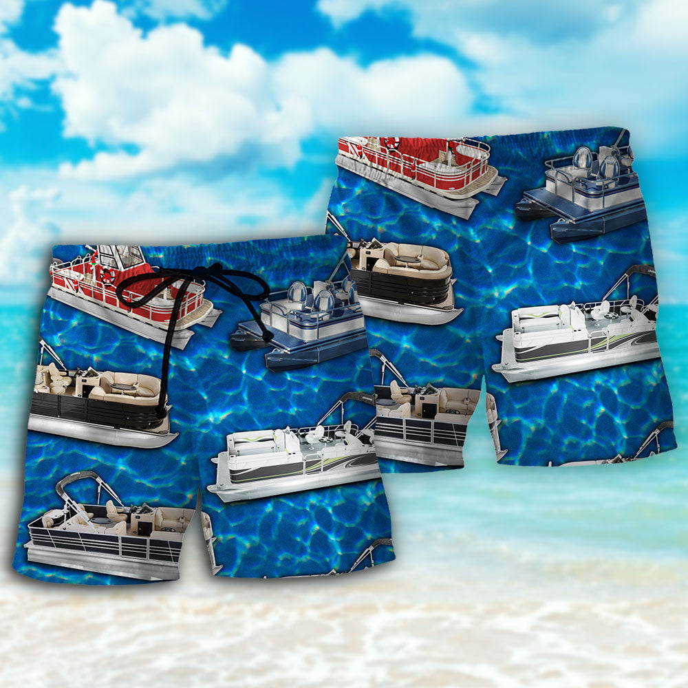 Pontoon Boat Blue Water Relaxing Beach Shorts For Tropical Getaways And Weekend Adventures