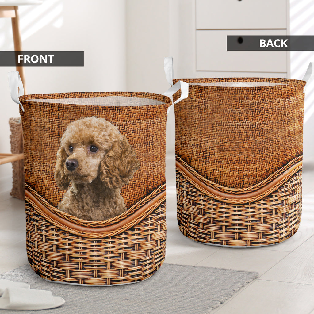 Poodle Dog Rattan Texture Laundry Basket For Room Home Organizer