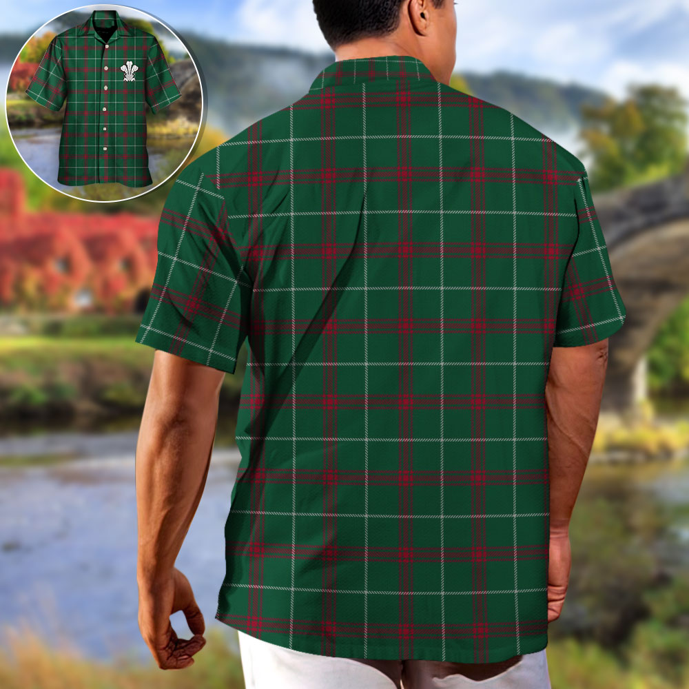 Colorful Tartan Prince Wales Green Hawaiian Shirt For Summer Vacation, Beach Travel, And Casual Wear