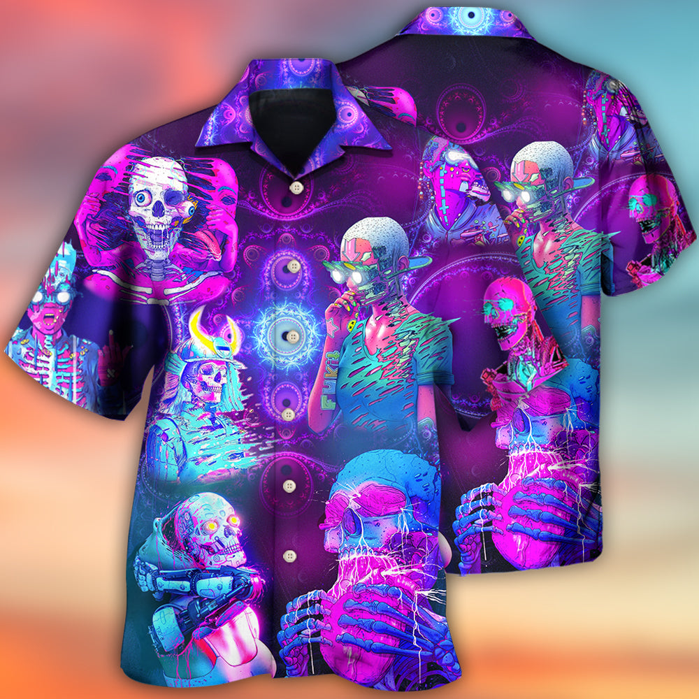 Purple Skull Psychic Face Future Hawaiian Shirt Pattern Detail For Summer Holidays And Outdoor Fun