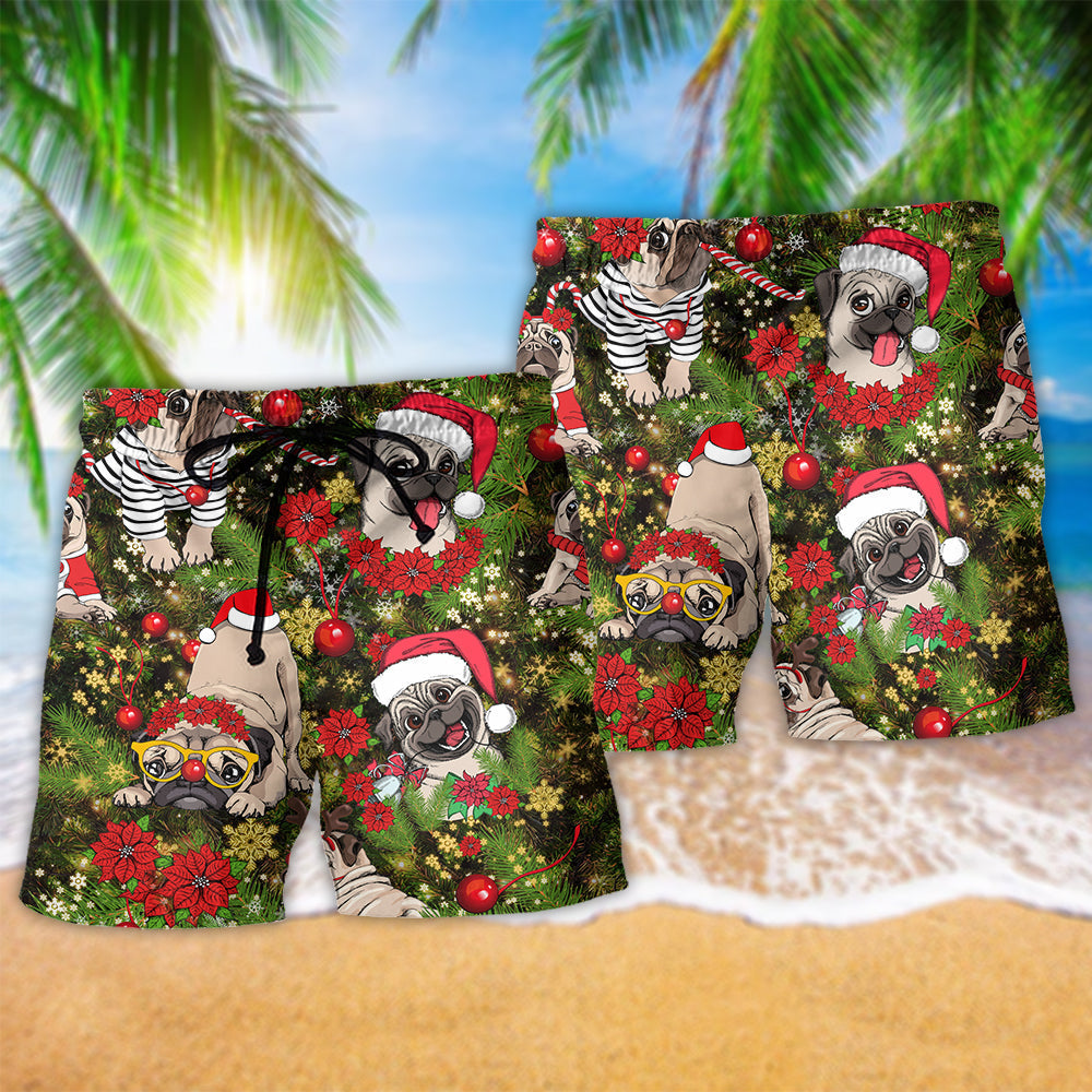 Pug Christmas Cute Beach Shorts For Poolside Relaxation And Summer Adventures