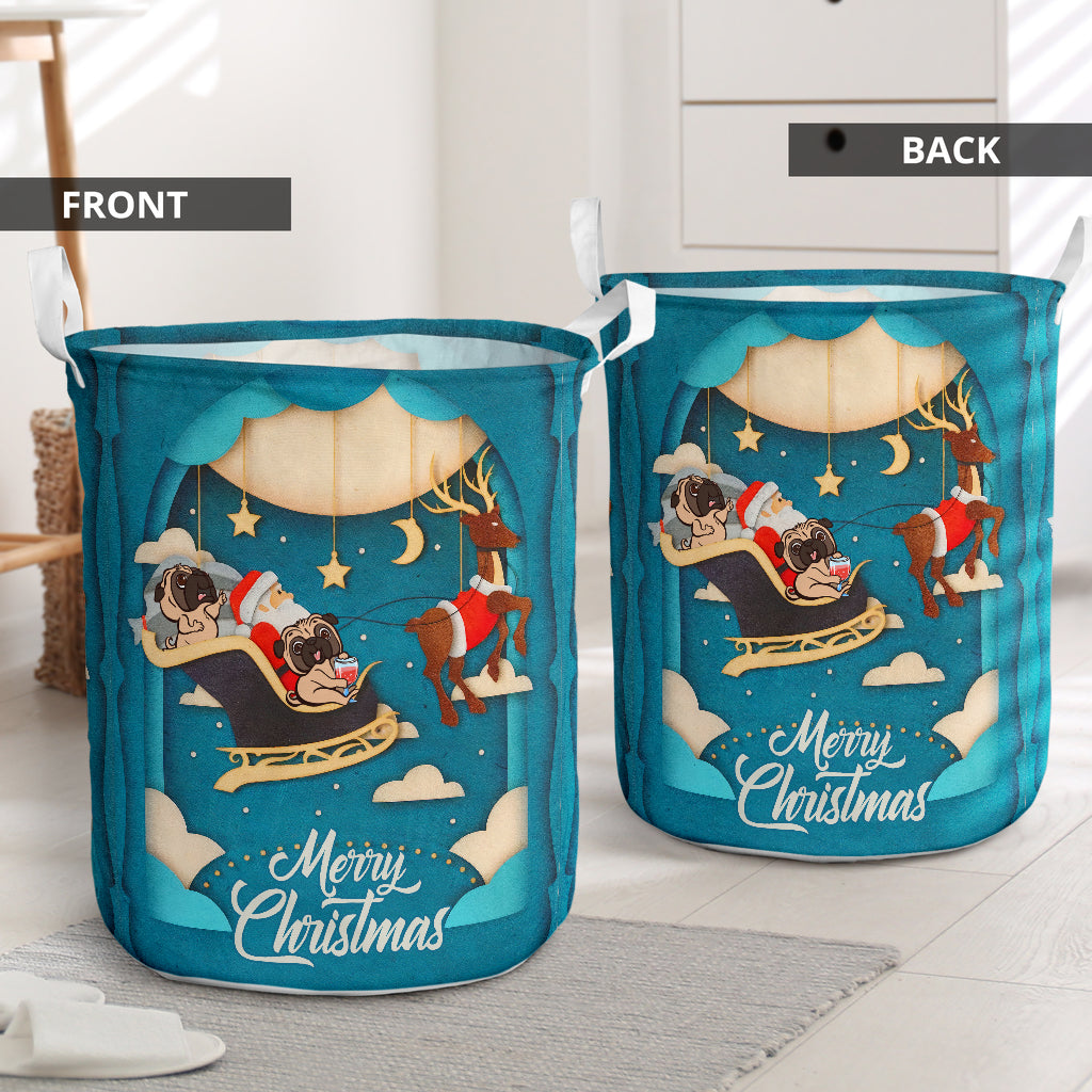 Pug And Santa Laundry Basket For Room Home Organizer