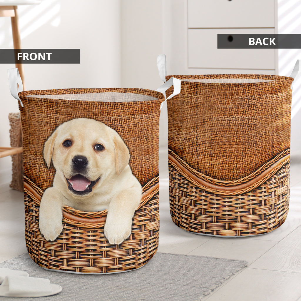 Puppy Dog Rattan Texture Laundry Basket For Room Home Organizer