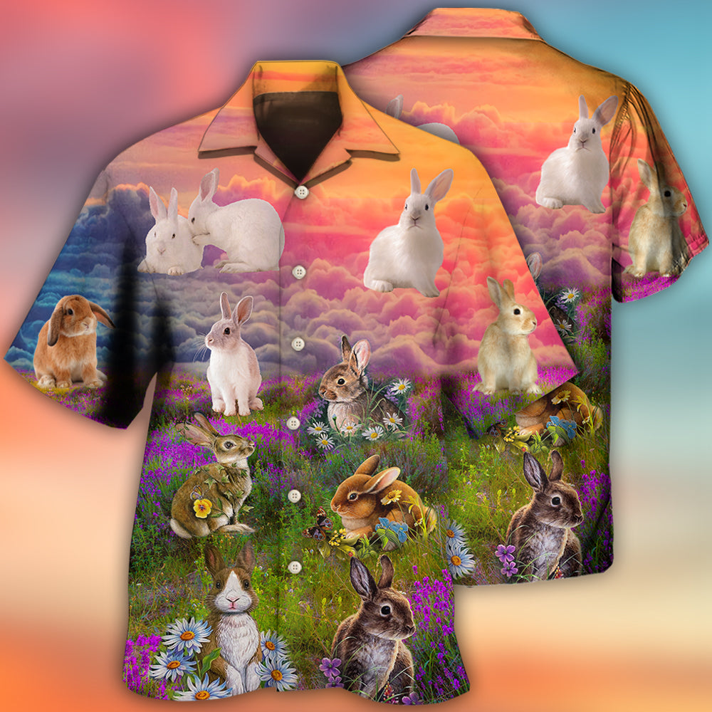 Floral Rabbit Beautiful Grass Hawaiian Shirt Design Detail For Sunny Adventures And Casual Wear