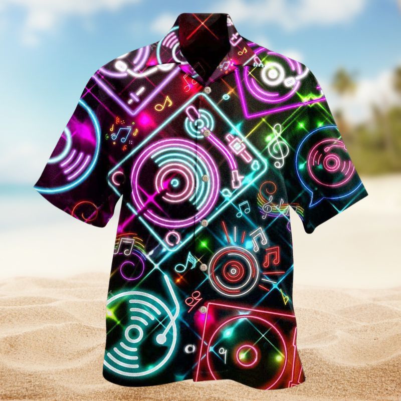 Record Player In Memory Hawaiian Shirt For Summer Festivals Beach Parties And Relaxed Vacation Style