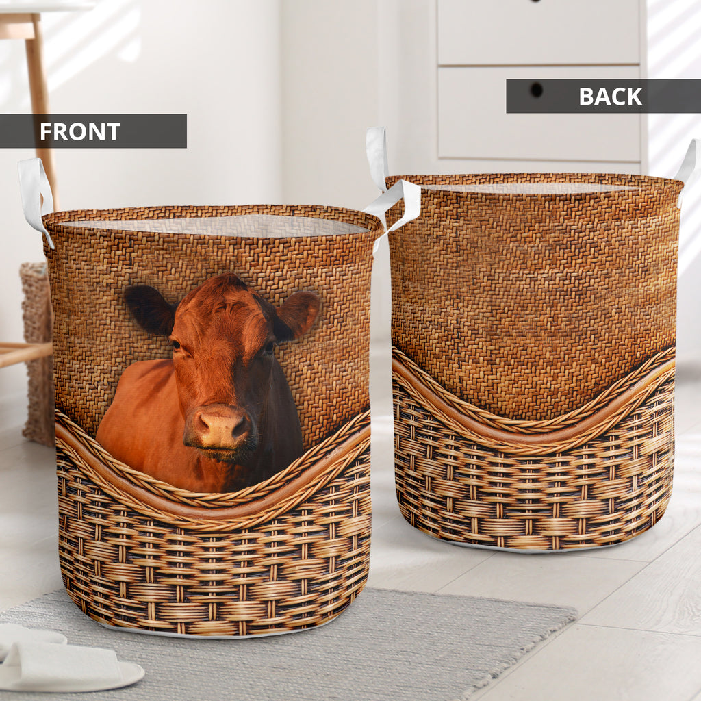 Cow Lover Red Angus Cow Rattan Texture Laundry Basket For Bathroom Bedroom Storage