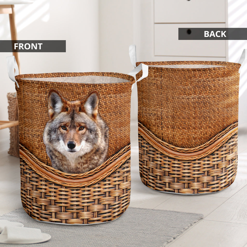 Wolf Lover Red Wolf Rattan Texture Laundry Basket For Room Home Organizer