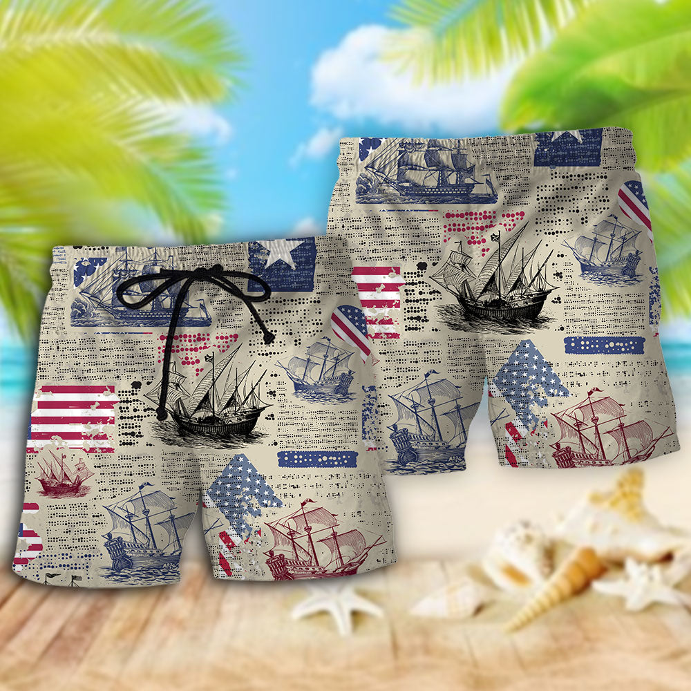 Sailing USA Flag Celebration Beach Shorts For Beach Trips And Relaxed Vacation Styling