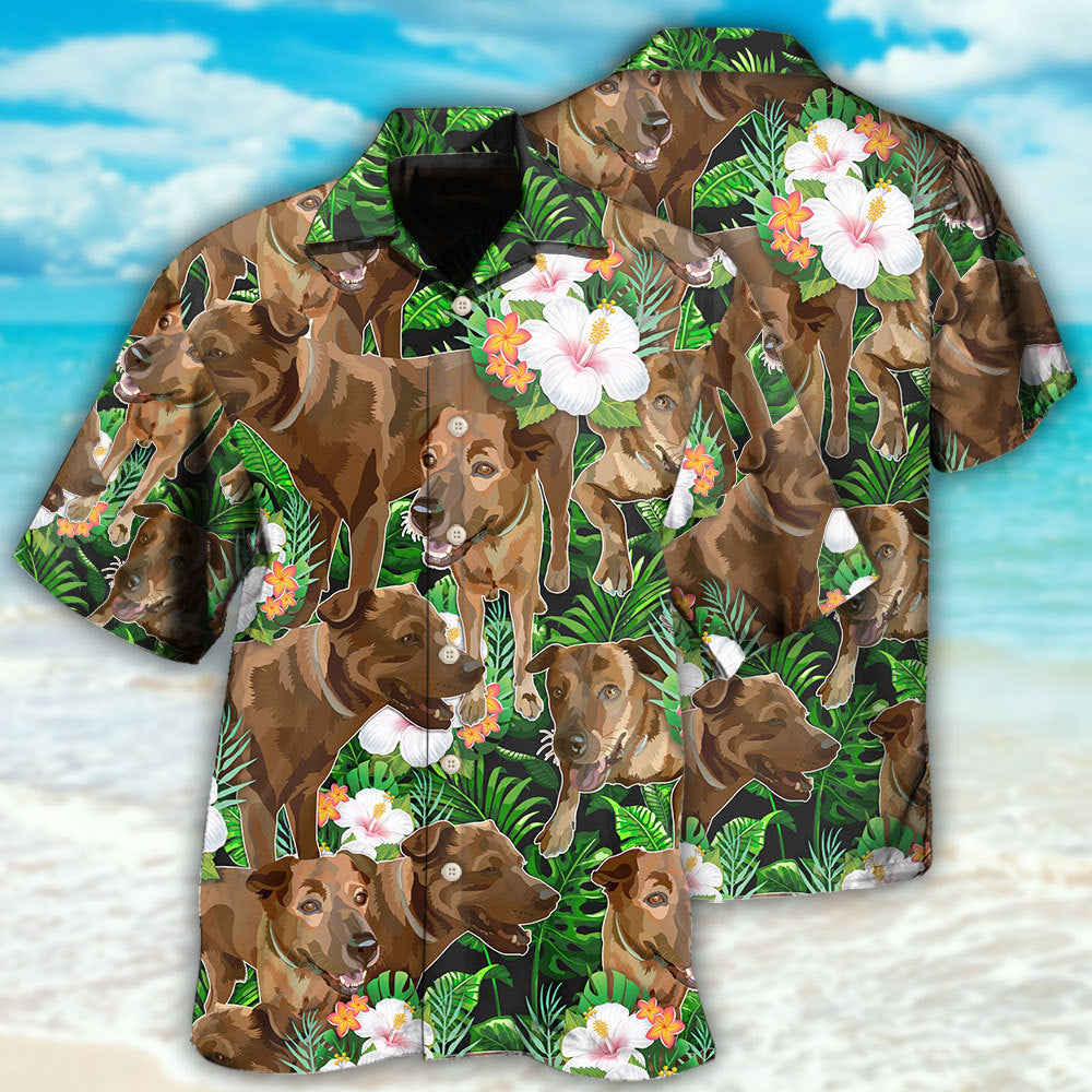 Tropical Floral Dog Rhodesian Ridgeback Hawaiian Shirt Artwork Detail For Resort Trips And Outdoor Activities