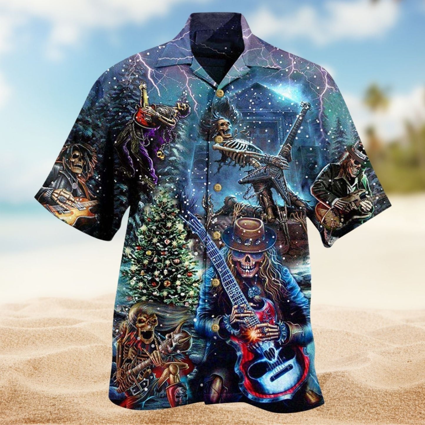 Rock Party Skulls Hawaiian Shirt For Coastal Travel, Casual Events, And Comfortable Summer Wear