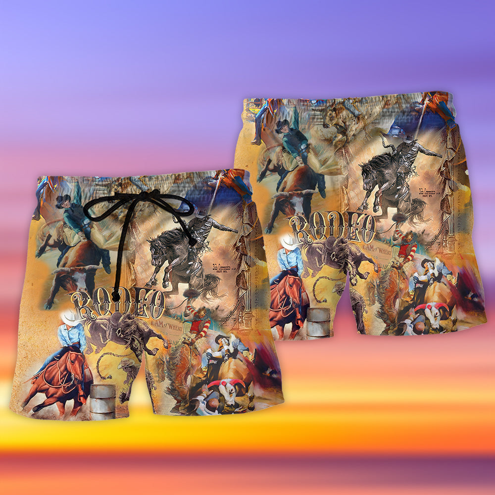 Cowboy Rodeo Vintage Classic Beach Shorts Print Detail For Beach Activities And Vacation Wear