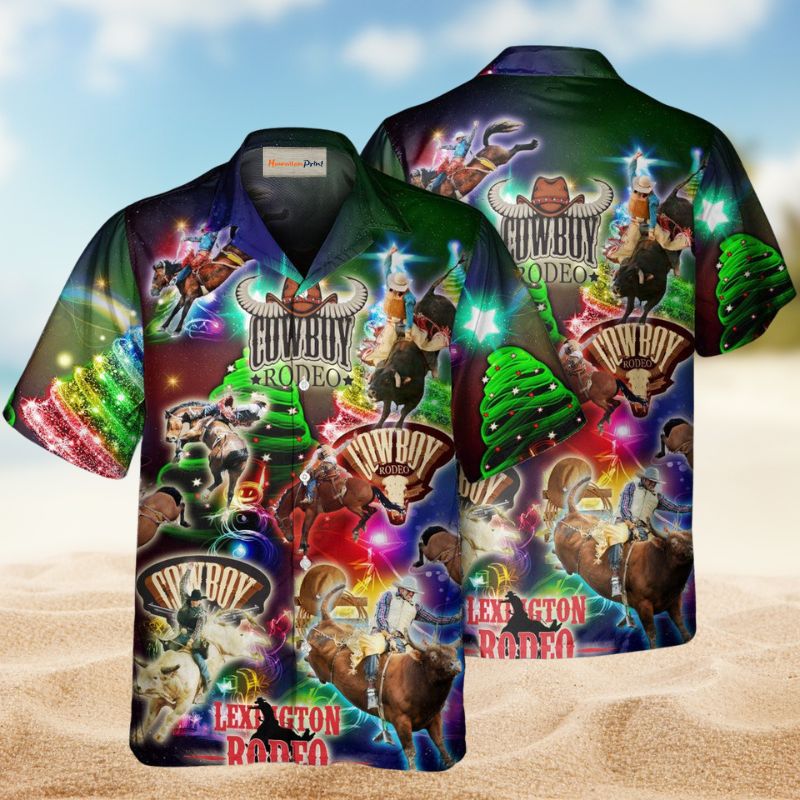 Festive Rodeo Cowboy Christmas Hawaiian Shirt For Christmas Gatherings, Resort Trips, And Cheerful Seasonal Style