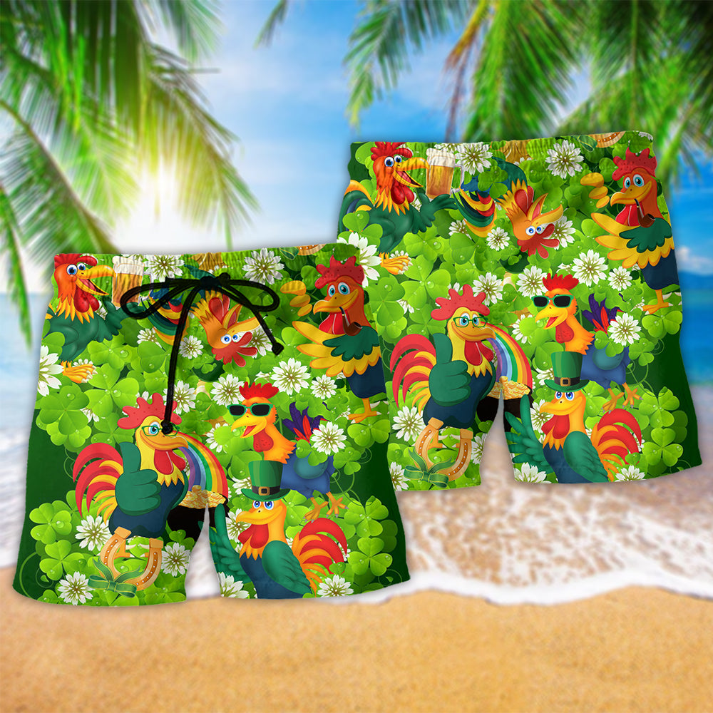 Lucky Rooster Shamrock Symbol Beach Shorts Pattern Detail For Relaxed Weekends And Lightweight Summer Style