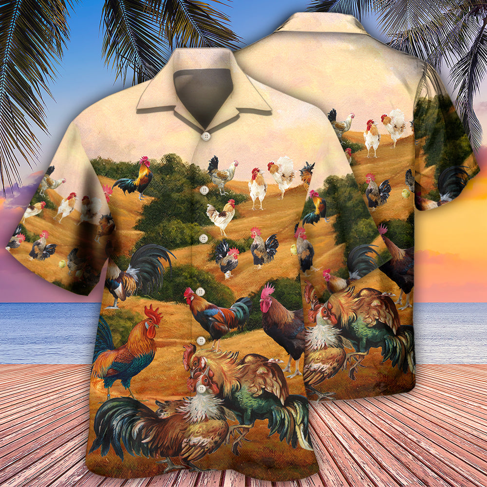 Autumn Chicken And Farm Life Hawaiian Shirt With Detailed Graphic For Tropical Escapes Resort Wear And Outdoor Celebrations