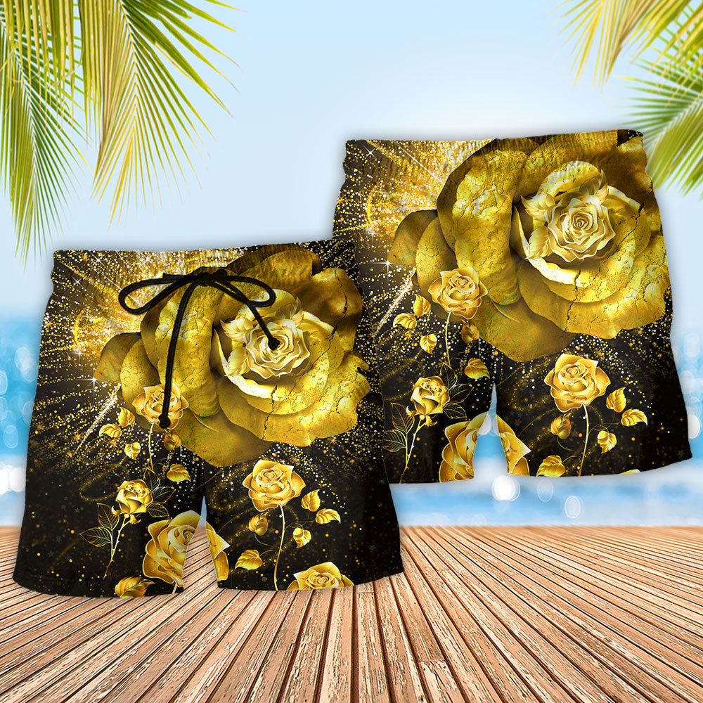 Rose Gold Floral Elegant Beach Shorts Pattern Detail For Resort Wear And Leisure And Relaxation