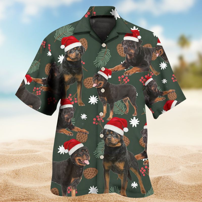 Rottweiler Dog Christmas Hawaiian Shirt For Christmas Gatherings, Resort Trips, And Cheerful Seasonal Style