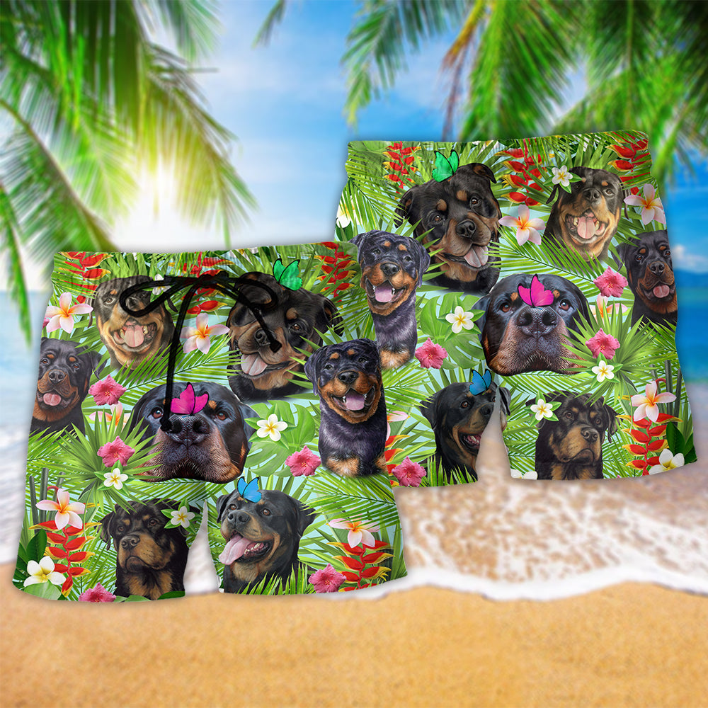 Rottweiler Happy Summer With Dogs Hawaiian Print Beach Shorts For Coastal Summer Adventures