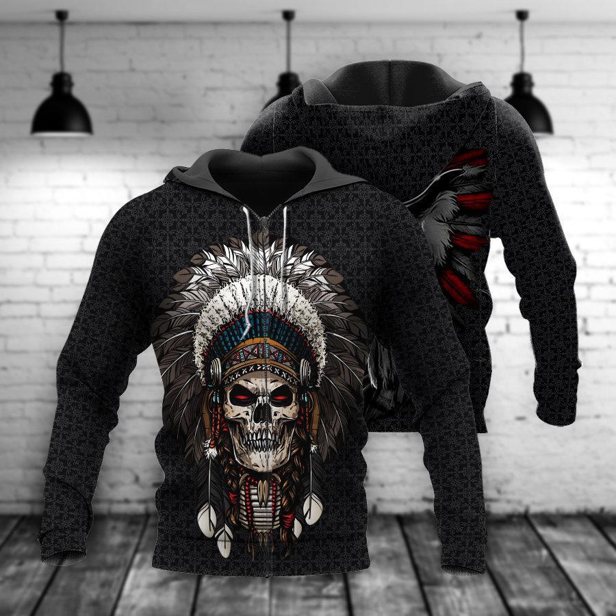 Native Inspired Skull Hoodie For Dark Themed Outfits Outdoor Trips And Casual Comfort