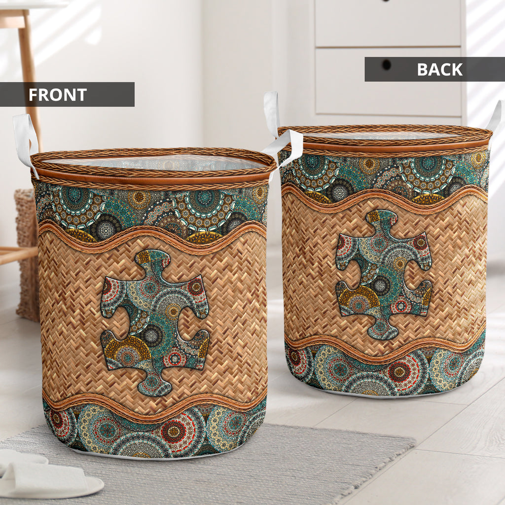 Autism Wicker Mandala Laundry Basket For Bathroom Bedroom Storage